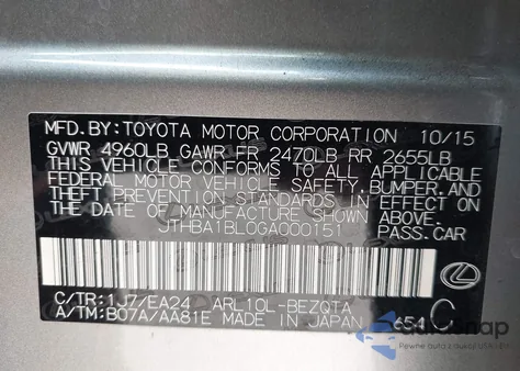 2016 Lexus Gs 200T F Sport from USA, damaged, VIN JTHBA1BL0GA000151